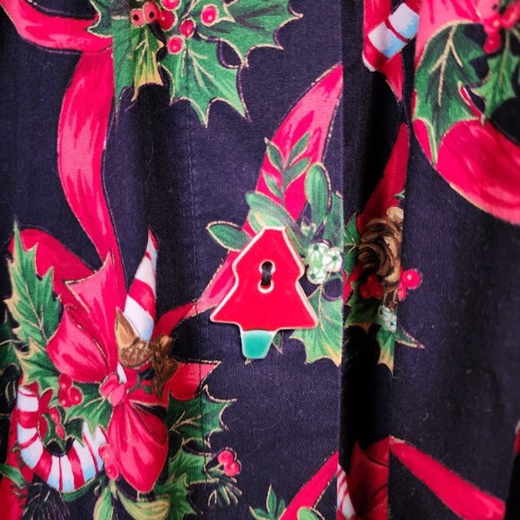 DOGWOOD LANE Holly Candy Cane Christmas Jumper Dress Pockets Ceramic Buttons M - Picture 6 of 12